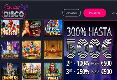 Obtenga ahora 300% en Casino Disco por primer depósito